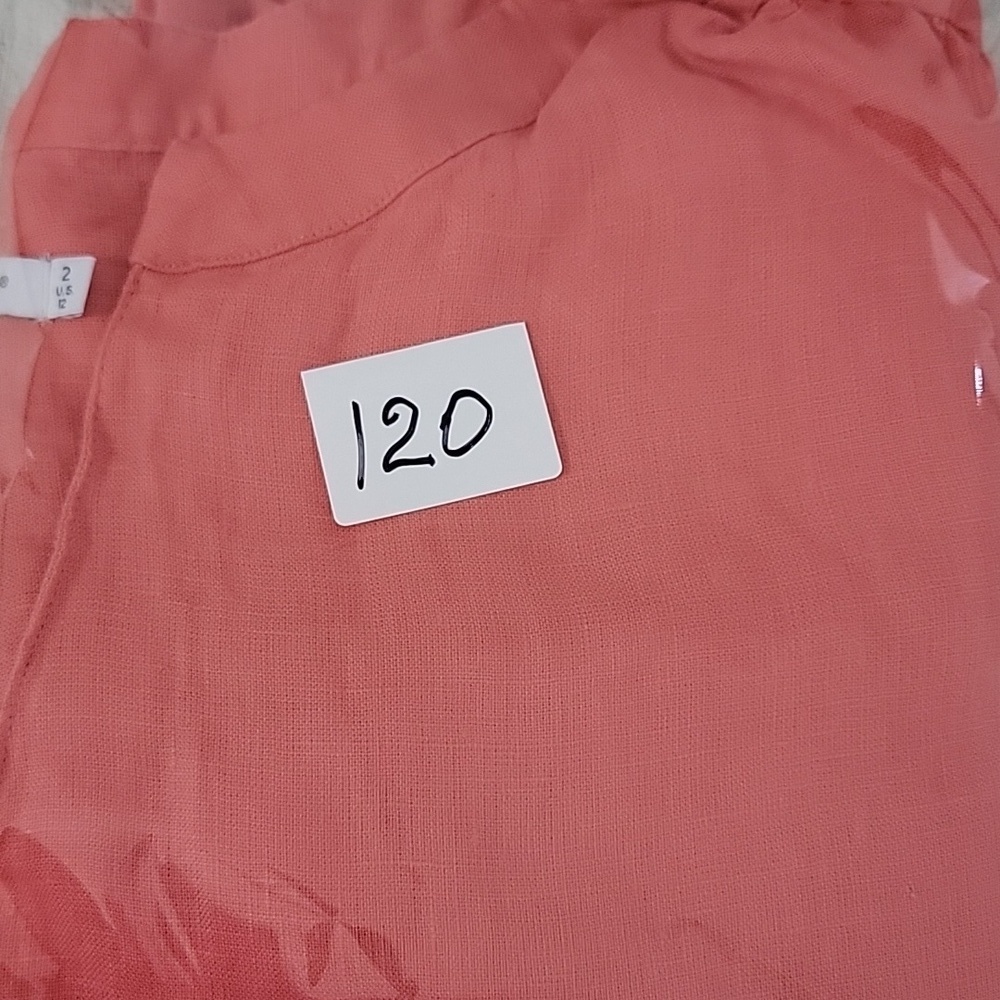 Choco's Orange Pink 100% linen blouse with embroidered details Size 2/12 - Picture 8 of 8